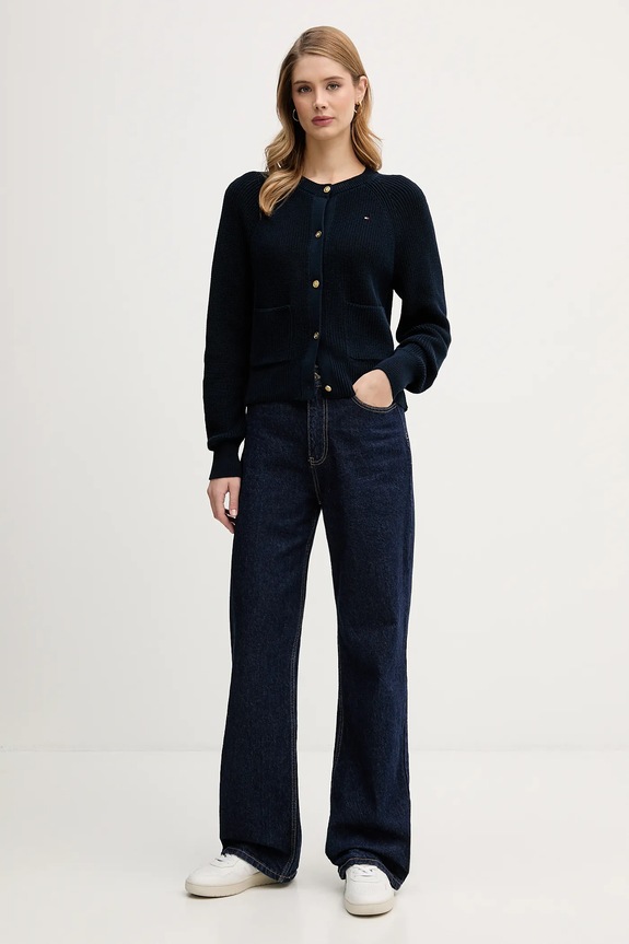 Tommy Hilfiger cardigan din bumbac WW0WW48795 bleumarin SS26
