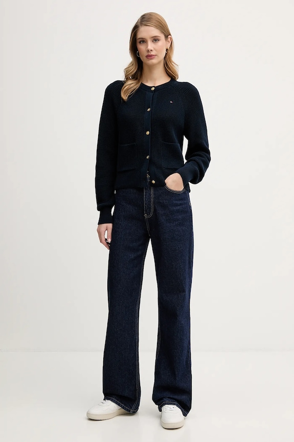 Bavlnený kardigán Tommy Hilfiger WW0WW48795 tmavomodrá SS26