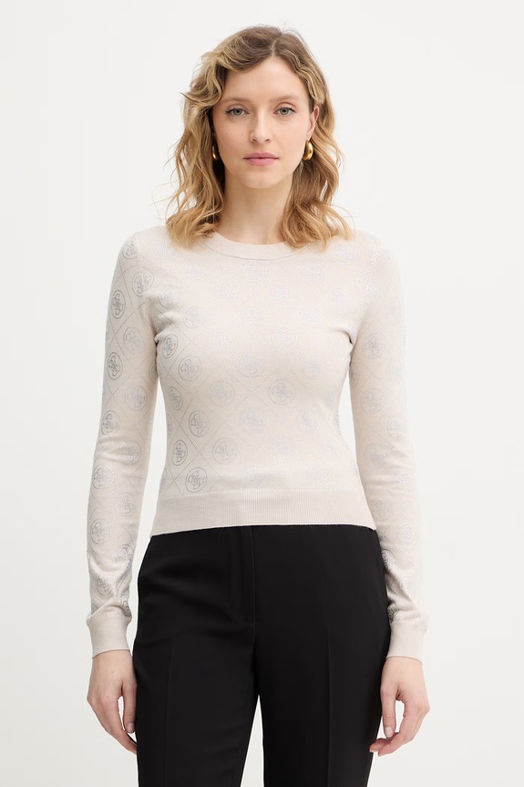 Guess sweter z domieszką wełny 4G okrągły beżowy W6RR66.Z3JD2