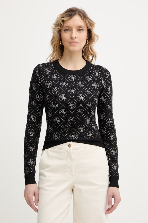 Guess sweter z domieszką wełny 4G okrągły czarny W6RR66.Z3JD2