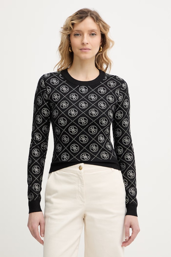Guess sweter z domieszką wełny 4G okrągły czarny W6RR66.Z3JD2