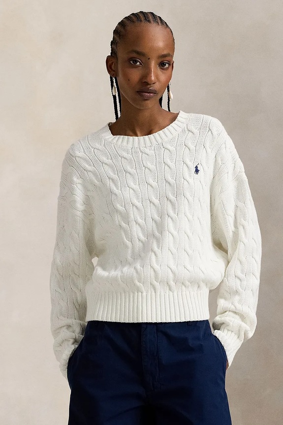 Bavlnený sveter Polo Ralph Lauren bavlna biela 211A96245