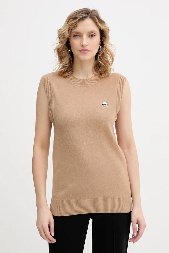 Βαμβακερό γιλέκο Karl Lagerfeld IKON βαμβάκι μπεζ B1W18016