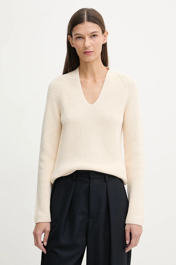 Marc O'Polo maglione in cotone scollo a V beige 600605960323