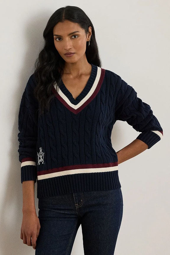 Lauren Ralph Lauren sweter bawełniany szpic granatowy 200P03474