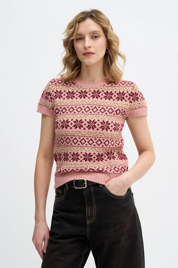 Πουλόβερ με προσθήκη μαλλιού United Colors of Benetton x Stranger Things 171RE10EN ροζ SS26