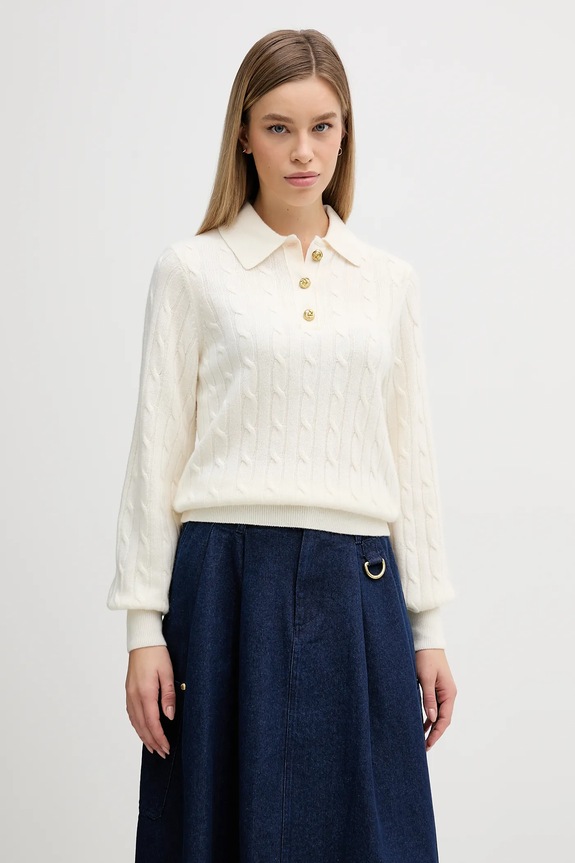 Barbour sweter z dodatkiem wełny Evie zapinany beżowy LKN1730