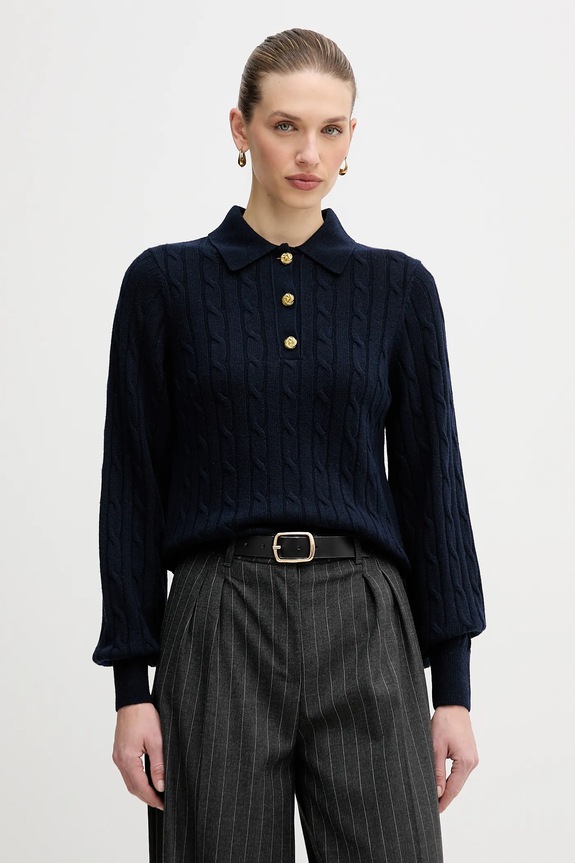Barbour sweter z dodatkiem wełny Evie zapinany granatowy LKN1730