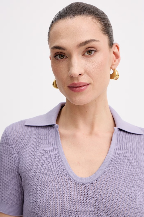 Elisabetta Franchi polo damskie z wiskozy fioletowy MK74Q61E2