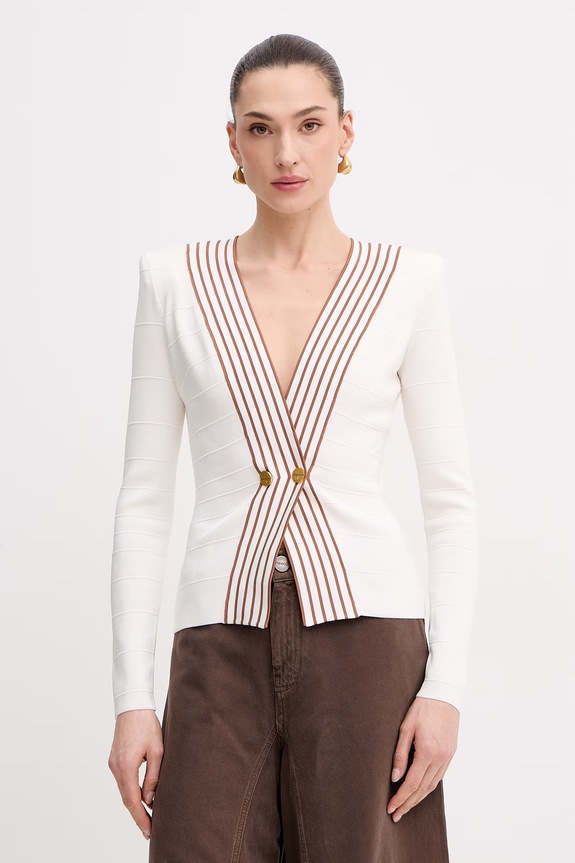 Elisabetta Franchi cardigan pentru femei, cu amestec de vâscoză bej MK78S61E2