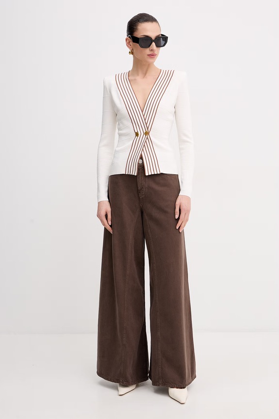Elisabetta Franchi cardigan pentru femei, cu amestec de vâscoză MK78S61E2 bej SS26