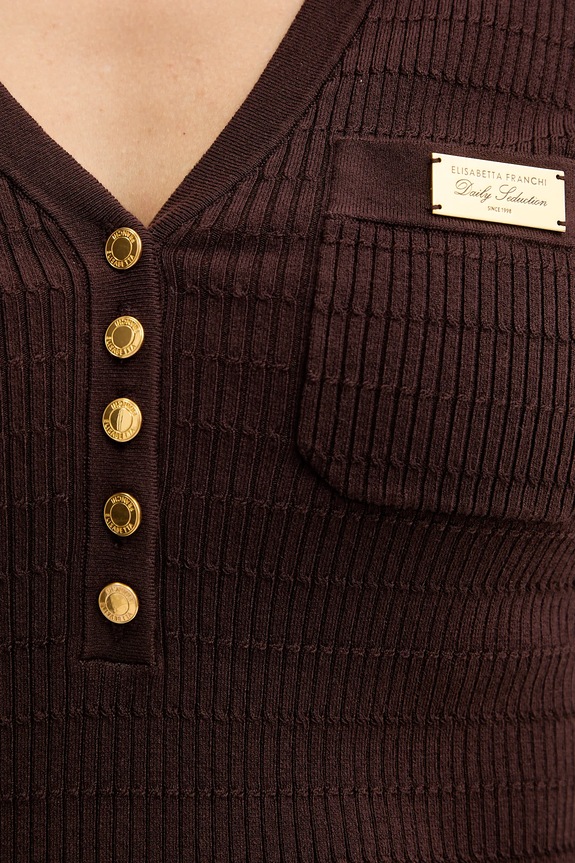 Μπλούζα με προσθήκη μεταξιού Elisabetta Franchi MK86B61E2 καφέ