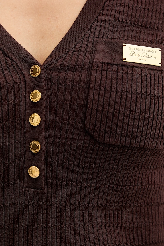 Μπλούζα με προσθήκη μεταξιού Elisabetta Franchi MK86B61E2 καφέ