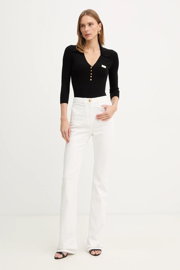 Μπλούζα με προσθήκη μεταξιού Elisabetta Franchi MK86B61E2 μαύρο SS26