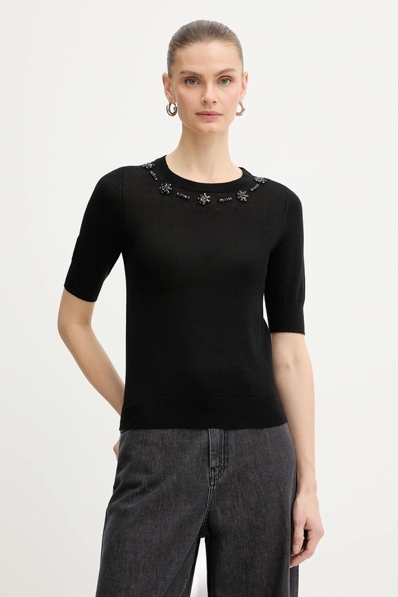 T-shirt με προσθήκη μαλλιού IBlues FRESIA slim μαύρο 2617361081200