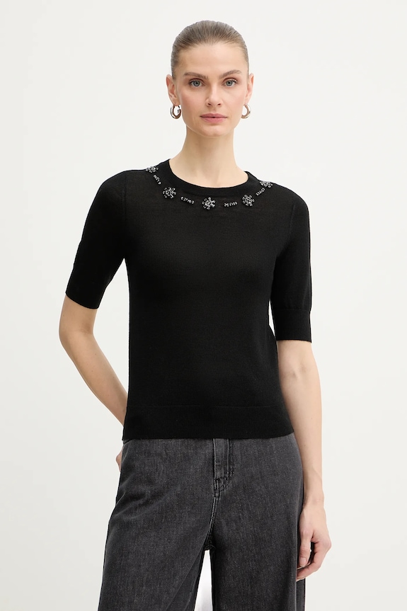 T-shirt με προσθήκη μαλλιού IBlues FRESIA slim μαύρο 2617361081200
