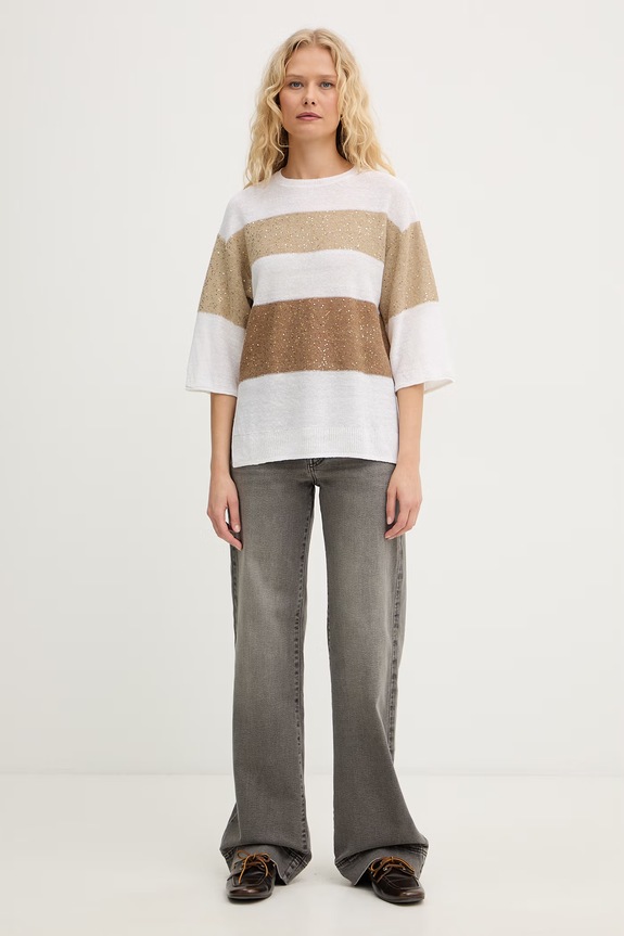 Marella sweter damski z lnem Emme by Marella 2615361022200 beżowy SS26