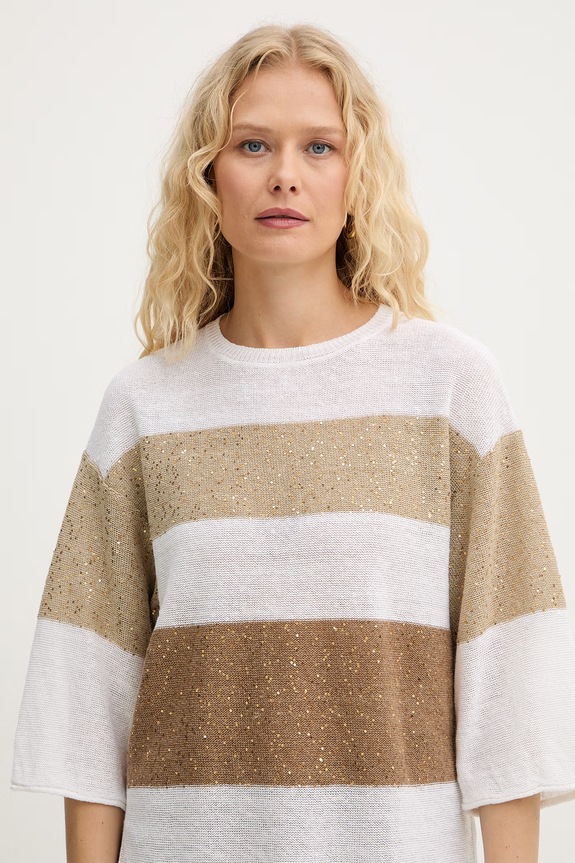 Marella sweter damski z lnem Emme by Marella beżowy 2615361022200