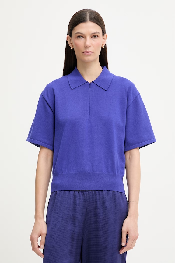 Calvin Klein polo tricotat pentru femei, cu vâscoză albastru LV044F312G