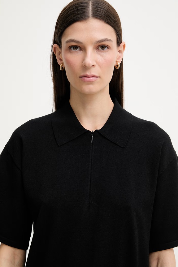 Calvin Klein polo tricotat pentru femei, cu vâscoză negru LV044F312G
