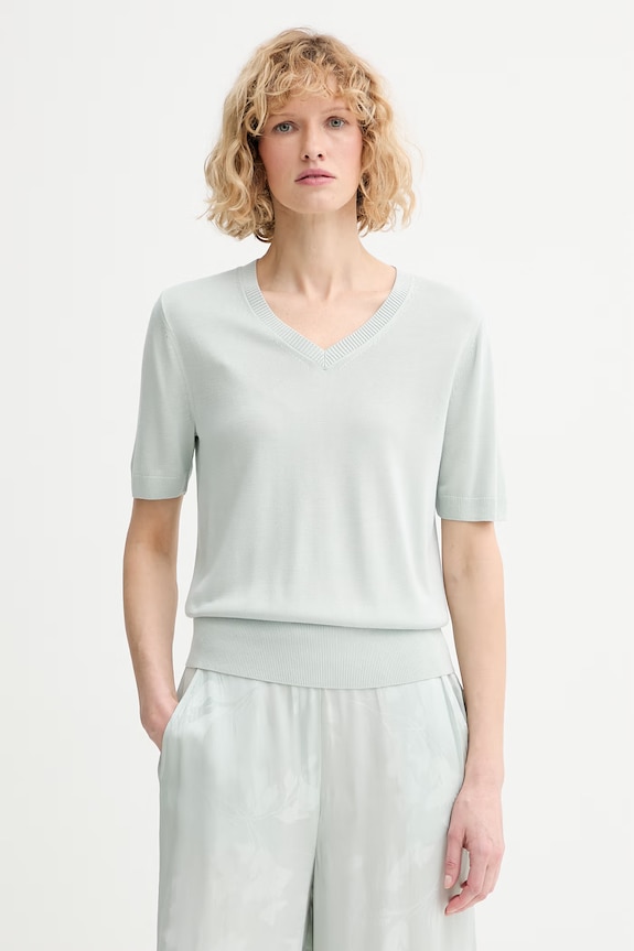 Calvin Klein sveter s krátkym rukávom dámsky z viskózy zelená LV044F323G