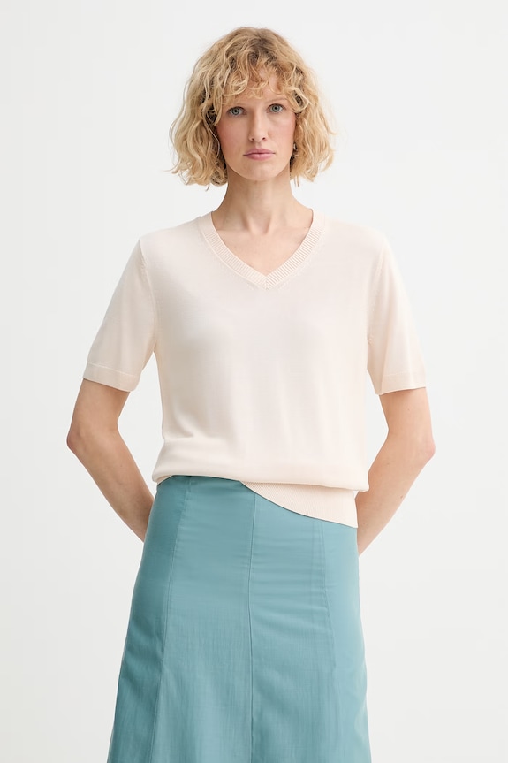Calvin Klein sveter s krátkym rukávom dámsky z viskózy béžová LV044F323G
