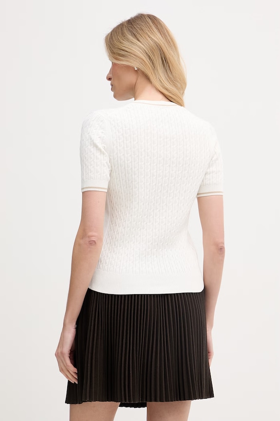 Odzież Lacoste T-shirt swetrowy damski z bawełną AF9862 beżowy