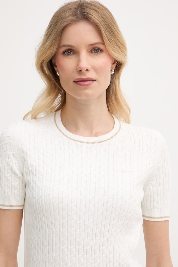 Lacoste T-shirt swetrowy damski z bawełną beżowy AF9862
