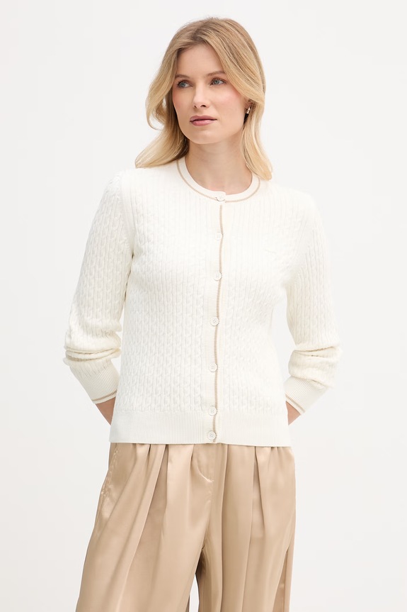 Lacoste kardigan damski z bawełną beżowy AF9872