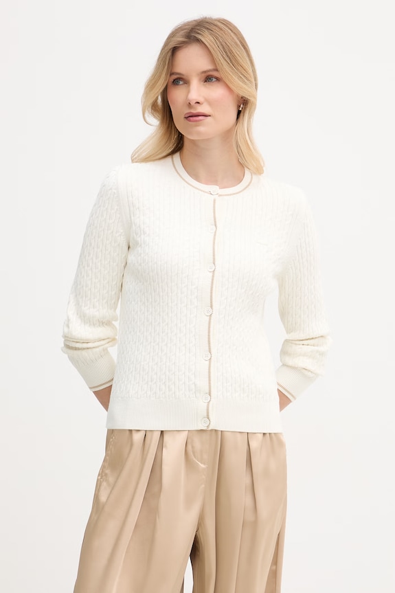 Lacoste kardigan damski z bawełną beżowy AF9872