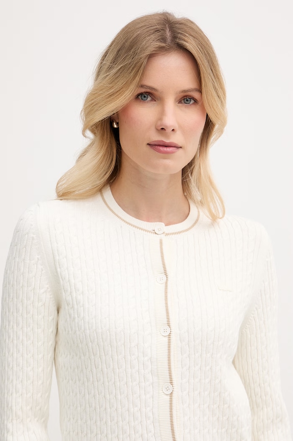 Lacoste kardigan damski z bawełną beżowy AF9872