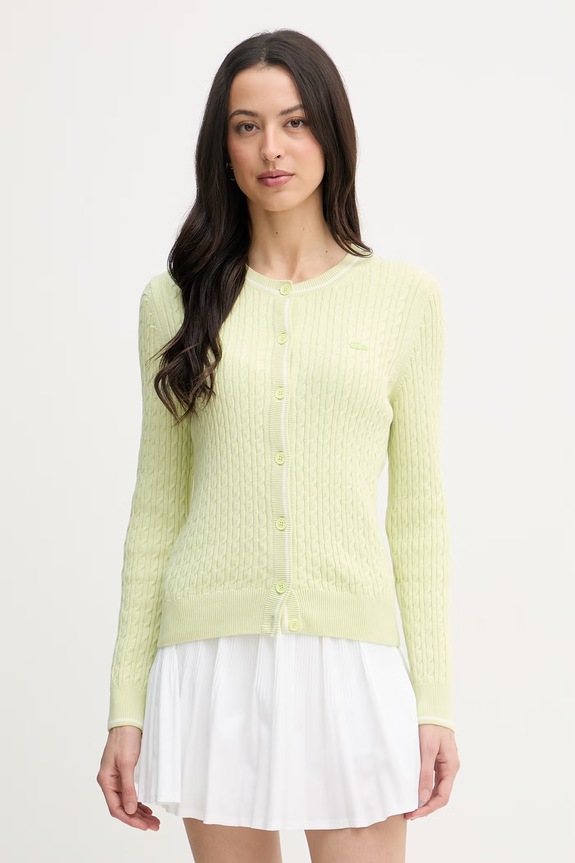 Lacoste cardigan pentru femei, cu bumbac verde AF9872