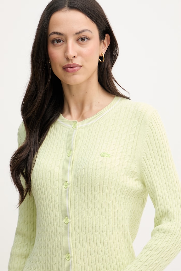 Lacoste cardigan pentru femei, cu bumbac verde AF9872
