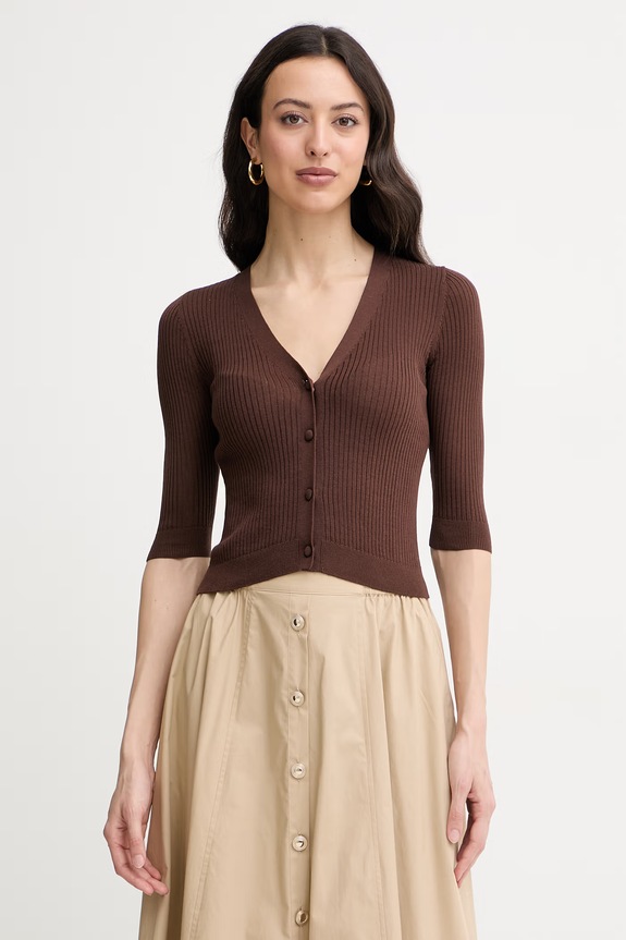 Twinset kardigan damski z dodatkiem jedwabiu brązowy 261TT3182