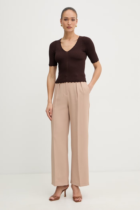 Twinset bluzka z falbanką damska z wiskozy 261TT3123 brązowy SS26