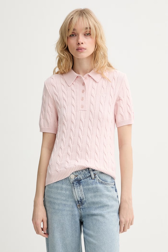Gestuz pulover s kratkimi rokavi ženski z viskozo roza 10911086