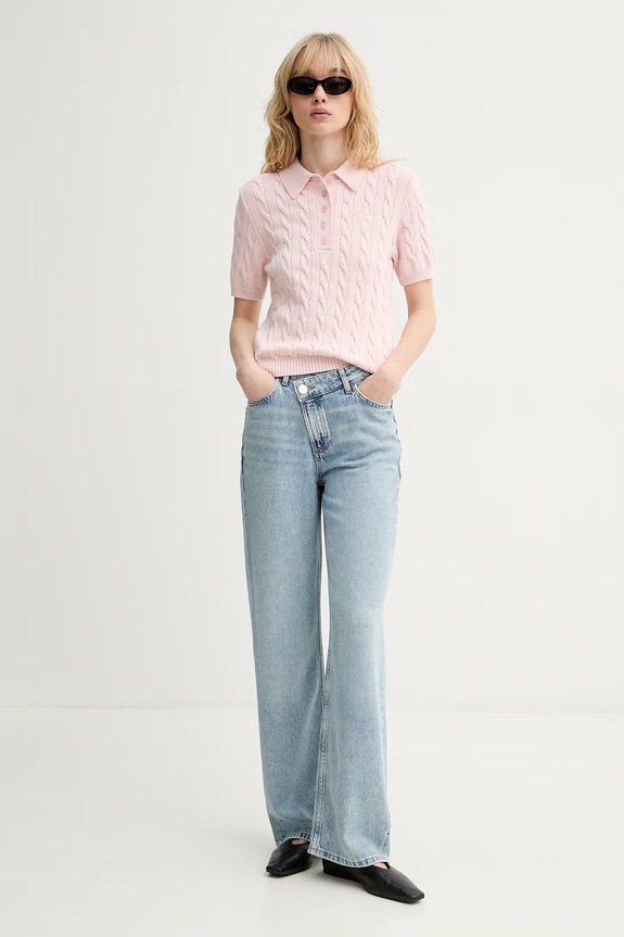 Gestuz pulover s kratkimi rokavi ženski z viskozo 10911086 roza SS26