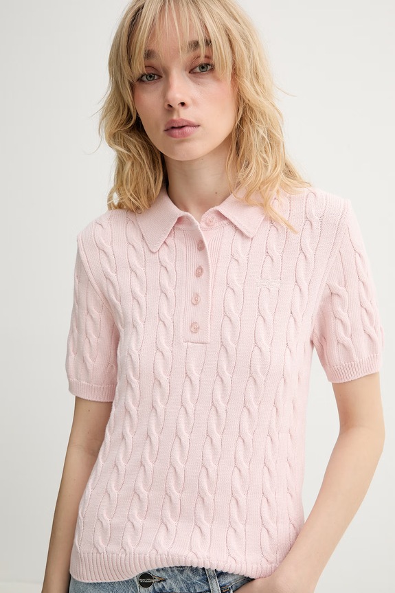 Gestuz pulover s kratkimi rokavi ženski z viskozo roza 10911086