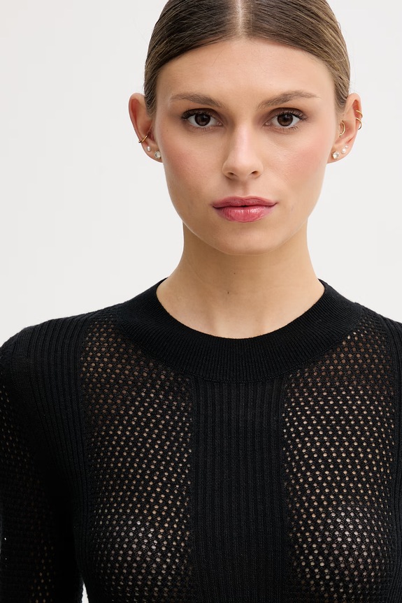 Sisley sweter damski ażurowy czarny 1QKQL107D