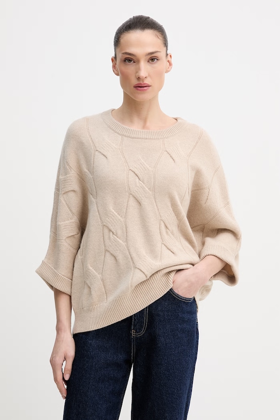 United Colors of Benetton sweter kaszmirowy okrągły beżowy 10K1D10FE