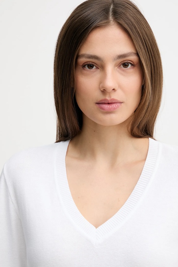 United Colors of Benetton pulover de bumbac alb 1C19D403N