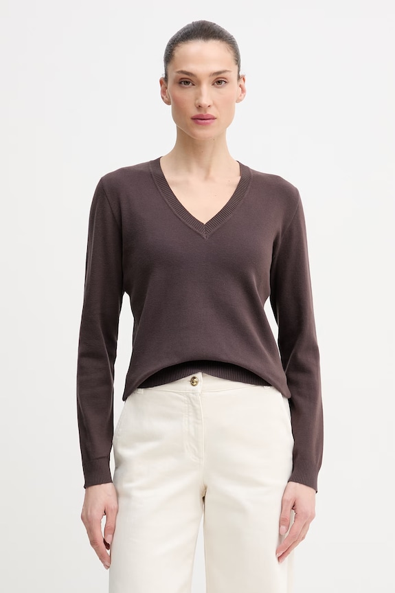 United Colors of Benetton pulover pentru femei din bumbac subtiri maro 1C19D403N