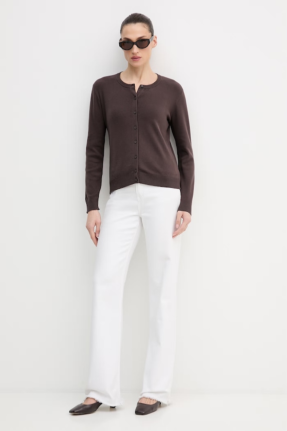 United Colors of Benetton cardigan de damă din bumbac 1C19D502P maro SS26
