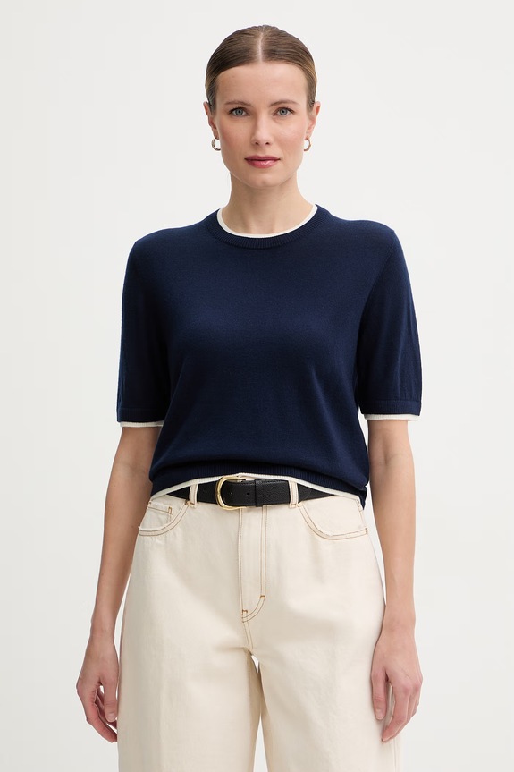 United Colors of Benetton sweter damski wełniany granatowy 11AHD10G4