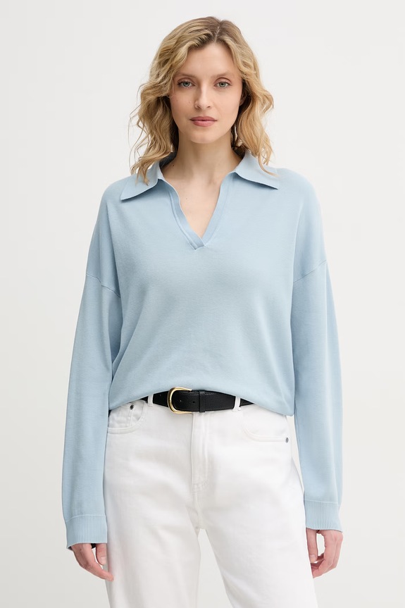 United Colors of Benetton pulover de damă din bumbac albastru 1C19D301I
