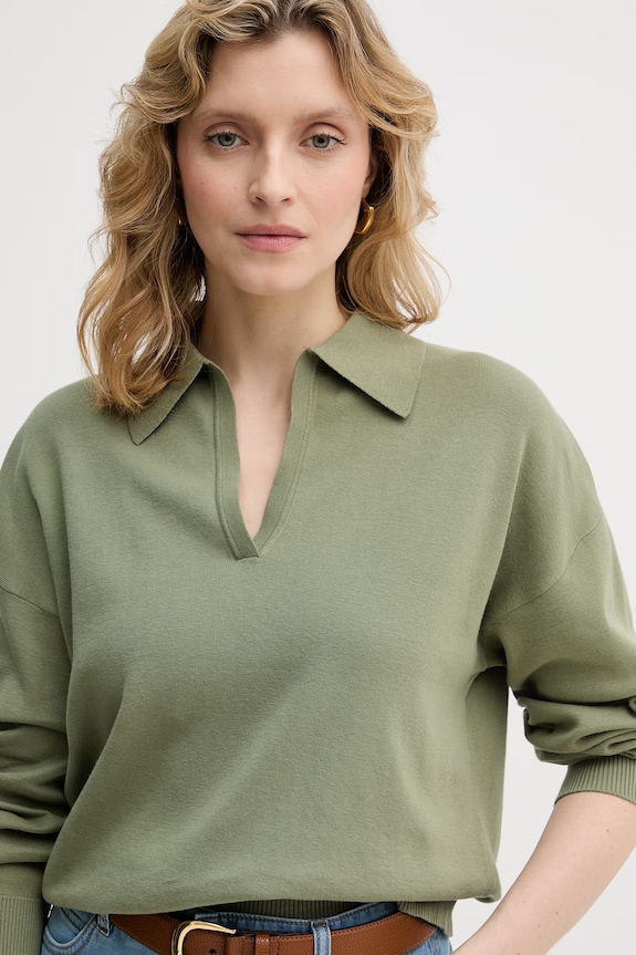 United Colors of Benetton pulover de damă din bumbac verde 1C19D301I