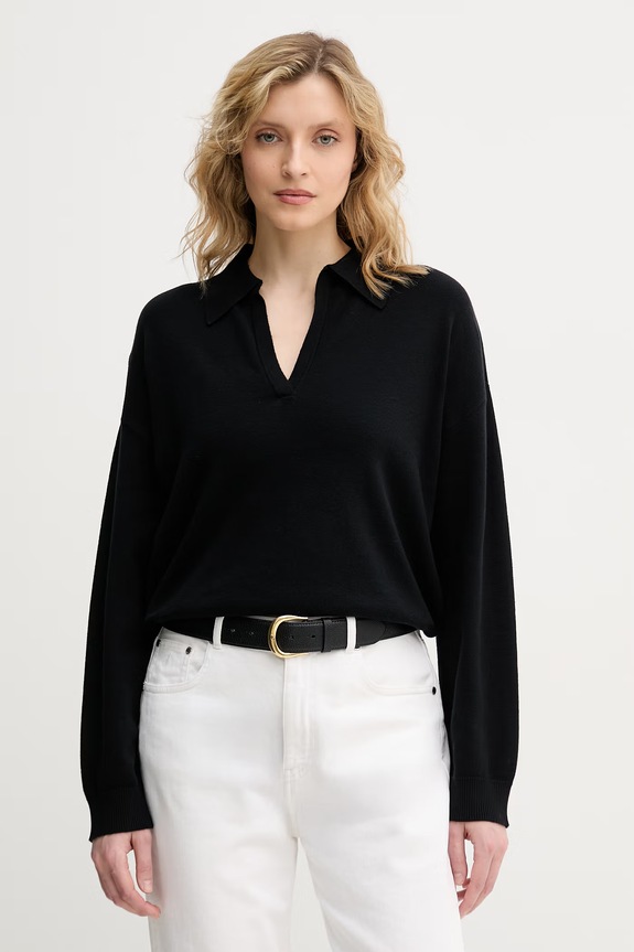 United Colors of Benetton pulover de damă din bumbac negru 1C19D301I