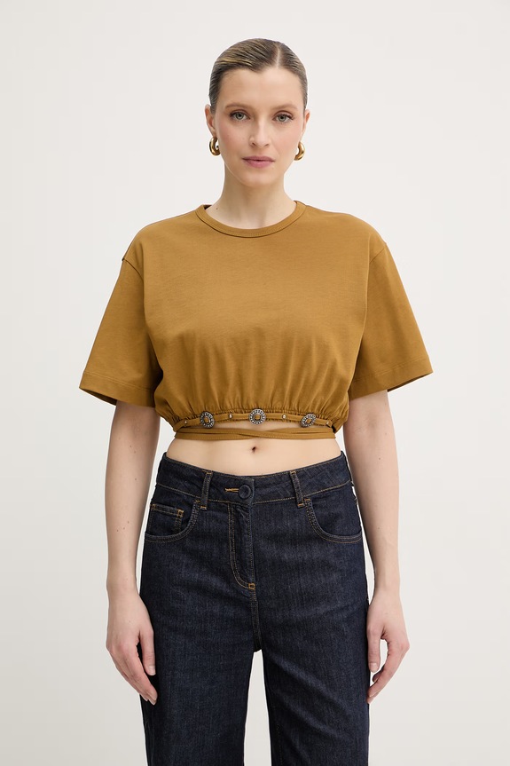 Pinko tricou pentru femei, din bumbac verde 106907.A3AR