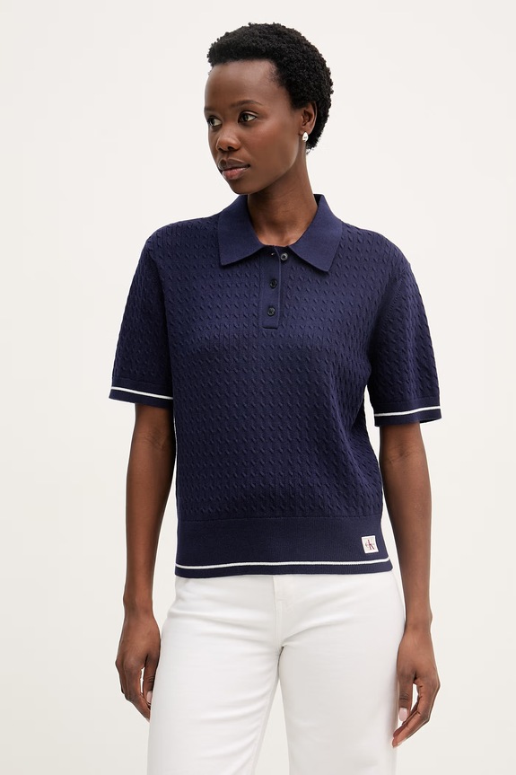 Calvin Klein Jeans úpletové polo tričko dámske tmavomodrá LV047F320G