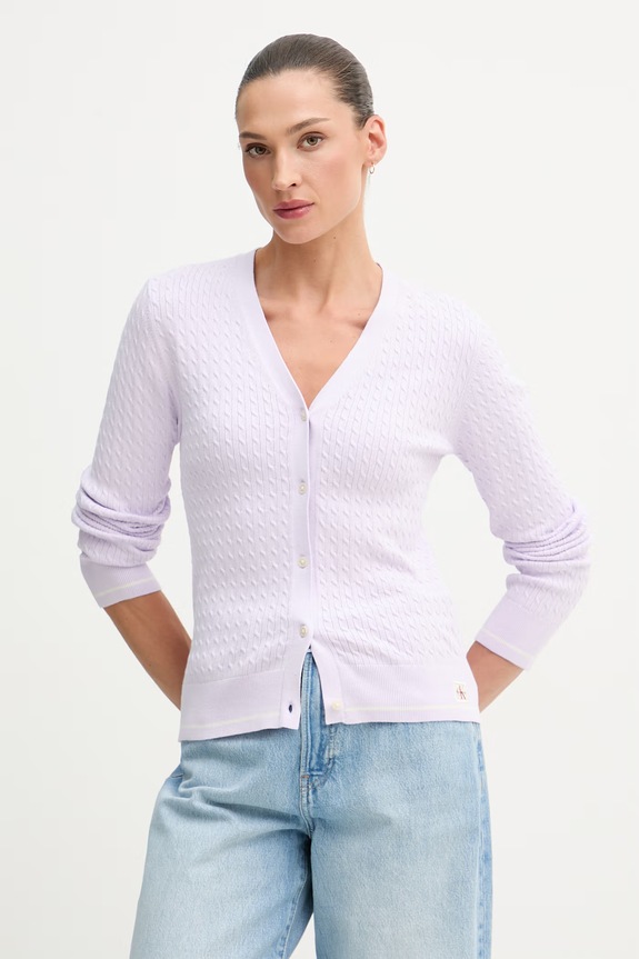 Calvin Klein Jeans cardigan pentru femei, cu bumbac violet LV047F322G